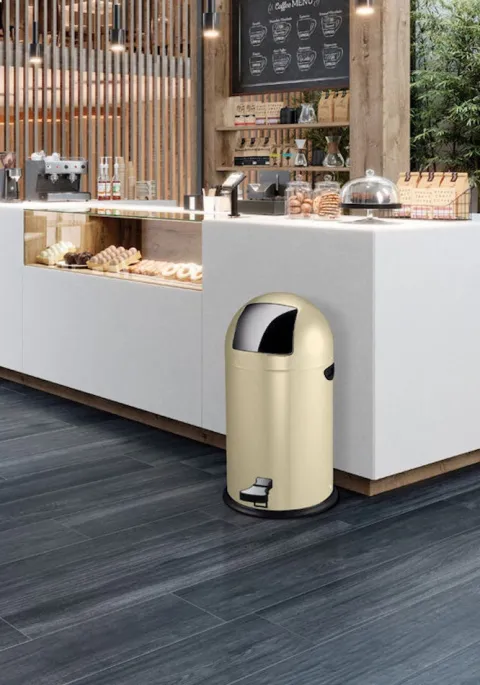 PROREGAL Stilvoller Eleganter Abfalleimer Mit Starkem Fußpedal und Verzinktem Inneneimer 33 Liter HxØ 70 x 35 cm Creme