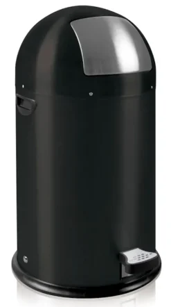 PROREGAL Stilvoller Eleganter Abfalleimer Mit Starkem Fußpedal und Verzinktem Inneneimer 33 Liter HxØ 70 x 35 cm Schwarz
