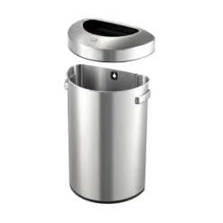 PROREGAL Stilvoller Halbrunder Offener Abfallsammler Aus Gebürstetem Edelstahl 80 Liter HxBxT 75 x 50 x 35 cm Silber