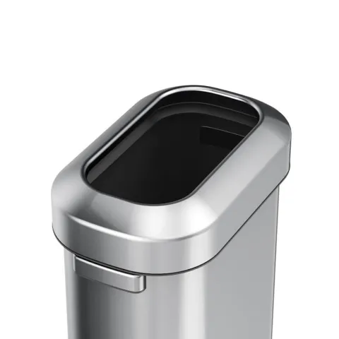 PROREGAL Stilvoller Ovaler Offener Abfallsammler Aus Gebürstetem Edelstahl 60 Liter HxBxT 65 x 46,2 x 28,8 cm Silber