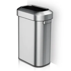 PROREGAL Stilvoller Ovaler Offener Abfallsammler Aus Gebürstetem Edelstahl 60 Liter HxBxT 65 x 46,2 x 28,8 cm Silber