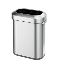 PROREGAL Stilvoller Ovaler Offener Abfallsammler Aus Gebürstetem Edelstahl 60 Liter HxBxT 65 x 46,2 x 28,8 cm Silber