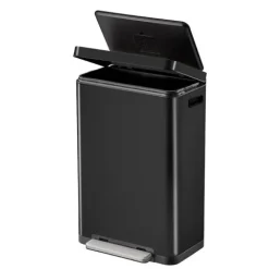 PROREGAL Stilvoller Rechteckiger Treteimer Mit Extra Breitem Pedal & Gedämpften Stay Open Deckel HxBxT 63,7 x 36,2 x 29,7 cm 30 Liter Schwarz