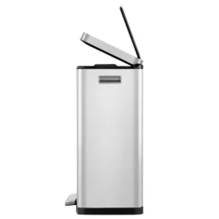 PROREGAL Stilvoller Rechteckiger Treteimer Mit Extra Breitem Pedal & Gedämpften Stay Open Deckel HxBxT 63,7 x 36,2 x 29,7 cm 30 Liter Silber