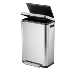 PROREGAL Stilvoller Rechteckiger Treteimer Mit Extra Breitem Pedal & Gedämpften Stay Open Deckel HxBxT 63,7 x 36,2 x 29,7 cm 30 Liter Silber