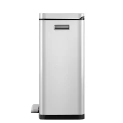 PROREGAL Stilvoller Rechteckiger Treteimer Mit Extra Breitem Pedal & Gedämpften Stay Open Deckel HxBxT 63,7 x 36,2 x 29,7 cm 30 Liter Silber