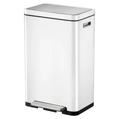 PROREGAL Stilvoller Rechteckiger Treteimer Mit Extra Breitem Pedal & Gedämpften Stay Open Deckel HxBxT 63,7 x 36,2 x 29,7 cm 30 Liter Weiß