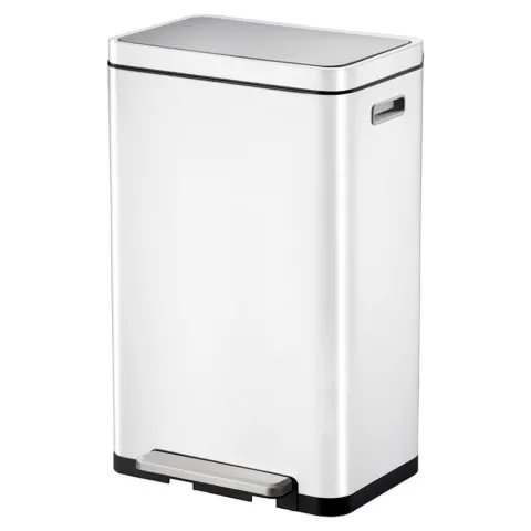 PROREGAL Stilvoller Rechteckiger Treteimer Mit Extra Breitem Pedal & Gedämpften Stay Open Deckel HxBxT 63,7 x 36,2 x 29,7 cm 30 Liter Weiß