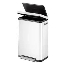 PROREGAL Stilvoller Rechteckiger Treteimer Mit Extra Breitem Pedal & Gedämpften Stay Open Deckel HxBxT 63,7 x 36,2 x 29,7 cm 30 Liter Weiß