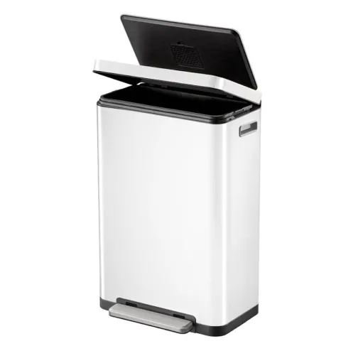 PROREGAL Stilvoller Rechteckiger Treteimer Mit Extra Breitem Pedal & Gedämpften Stay Open Deckel HxBxT 63,7 x 36,2 x 29,7 cm 30 Liter Weiß
