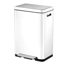 PROREGAL Stilvoller Rechteckiger Treteimer Mit Extra Breitem Pedal & Gedämpften Stay Open Deckel HxBxT 65,2 x 43,3 x 33,4 cm 45 Liter Weiß