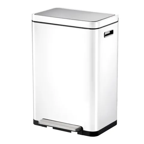 PROREGAL Stilvoller Rechteckiger Treteimer Mit Extra Breitem Pedal & Gedämpften Stay Open Deckel HxBxT 65,2 x 43,3 x 33,4 cm 45 Liter Weiß