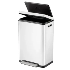 PROREGAL Stilvoller Rechteckiger Treteimer Mit Extra Breitem Pedal & Gedämpften Stay Open Deckel HxBxT 65,2 x 43,3 x 33,4 cm 45 Liter Weiß