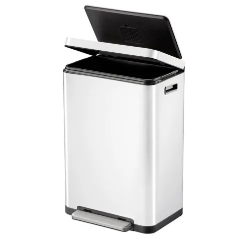 PROREGAL Stilvoller Rechteckiger Treteimer Mit Extra Breitem Pedal & Gedämpften Stay Open Deckel HxBxT 65,2 x 43,3 x 33,4 cm 45 Liter Weiß