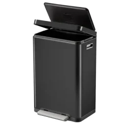 PROREGAL Stilvoller Rechteckiger Treteimer Mit Extra Breitem Pedal & Gedämpften Stay Open Deckel HxBxT 65,2 x 43,3 x 33,4 cm 45 Liter Schwarz