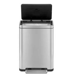 PROREGAL Stilvoller Rechteckiger Treteimer Mit Extra Breitem Pedal & Gedämpften Stay Open Deckel HxBxT 65,2 x 43,3 x 33,4 cm 45 Liter Silber