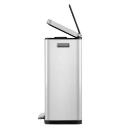 PROREGAL Stilvoller Rechteckiger Treteimer Mit Extra Breitem Pedal & Gedämpften Stay Open Deckel HxBxT 65,2 x 43,3 x 33,4 cm 45 Liter Silber