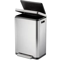 PROREGAL Stilvoller Rechteckiger Treteimer Mit Extra Breitem Pedal & Gedämpften Stay Open Deckel HxBxT 65,2 x 43,3 x 33,4 cm 45 Liter Silber