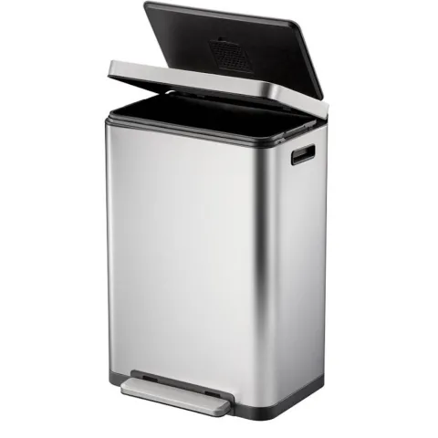 PROREGAL Stilvoller Rechteckiger Treteimer Mit Extra Breitem Pedal & Gedämpften Stay Open Deckel HxBxT 65,2 x 43,3 x 33,4 cm 45 Liter Silber