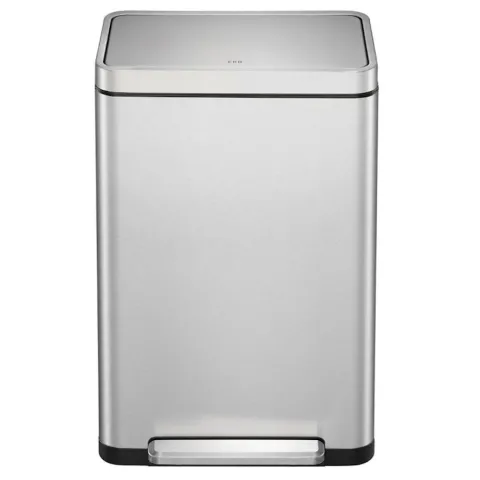 PROREGAL Stilvoller Rechteckiger Treteimer Mit Extra Breitem Pedal & Gedämpften Stay Open Deckel HxBxT 65,2 x 43,3 x 33,4 cm 45 Liter Silber