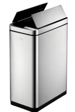 PROREGAL Stilvoller Sensor Abfalleimer Aus Gebürstetem Edelstahl 45 Liter HxBxT 66 x 27 x 46 cm Silber