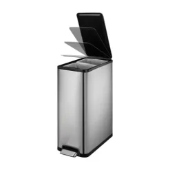 PROREGAL Stilvoller Treteimer Aus Mattem Edelstahl 40 Liter HxBxT 66,1 x 27,6 x 53,3 cm 2 Inneneimer Silber