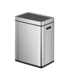 PROREGAL Stylischer Sensor Mülleimer Aus Gebürstetem Edelstahl 30 & 30 Liter HxBxT 65,2 x 48,6 x 30,8 cm Silber