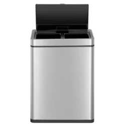 PROREGAL Stylischer Sensor Mülleimer Aus Gebürstetem Edelstahl 30 & 30 Liter HxBxT 65,2 x 48,6 x 30,8 cm Silber