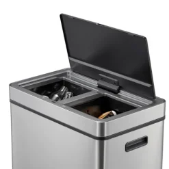 PROREGAL Stylischer Sensor Mülleimer Aus Gebürstetem Edelstahl 30 & 30 Liter HxBxT 65,2 x 48,6 x 30,8 cm Silber