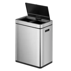 PROREGAL Stylischer Sensor Mülleimer Aus Gebürstetem Edelstahl 30 & 30 Liter HxBxT 65,2 x 48,6 x 30,8 cm Silber