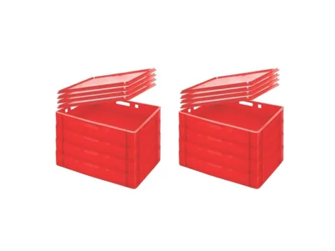 PROREGAL SuperSparSet 8 x Eurobehälter Fleischerkasten E1 Mit Auflagedeckel HxBxT 12,5 x 40 x 60 cm 25 Liter Rot Fleischerkiste Fleischkiste