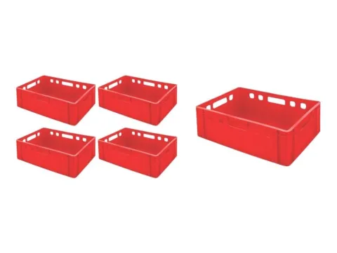 PROREGAL SuperSparSet 5x Eurobehälter Fleischerkasten E2 HxBxT 20 x 40 x 60 cm 41 Liter Rot Fleischerkiste Fleischkiste Metzgerkiste Fleischbehälter
