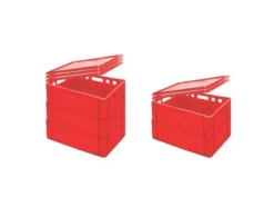 PROREGAL SuperSparSet 5x Eurobehälter Fleischerkasten E2 mit Auflagedeckel HxBxT 20 x 40 x 60 cm 41 Liter Rot Fleischerkiste Fleischkiste