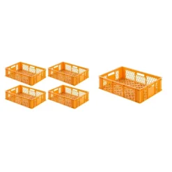 PROREGAL SuperSparSet 5 x Eurobehälter Bäcker- und Konditorenkasten HxBxT 17,1 x 40 x 60 33 Liter Gelb-Orange Brötchenkiste Sstapelbare Bäckerkiste