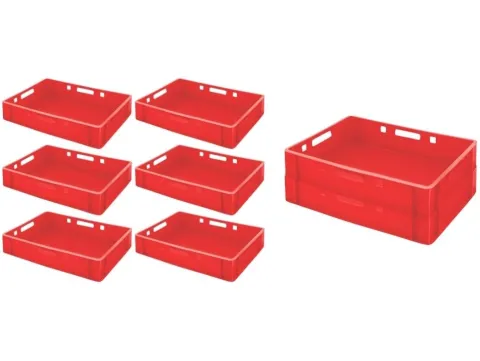PROREGAL SuperSparSet 8 x Eurobehälter Fleischerkasten E1 HxBxT 12,5 x 40 x 60 cm 25 Liter Rot Fleischerkiste Fleischkiste Metzgerkiste Fleischbehälter