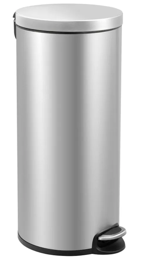 PROREGAL Treteimer Mit Stilvollem Pedal & Leise Schließendem Deckel & Kunststoffinneneimer 30 Liter HxBxT 65 x 29,2 x 36,6 cm Matt Edelstahl