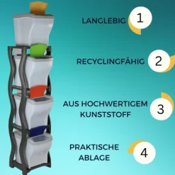 Regal für Mülleimer Set 3 und 4 Steckregal Kunststoff Haushaltsregal Kellerregal Lagerregal Garagenregal Küchenregal Keller