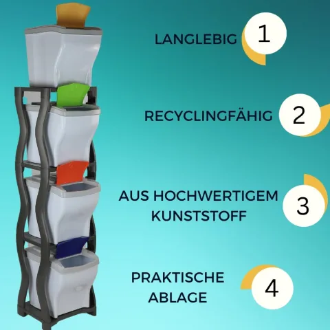 Regal für Mülleimer Set 3 und 4 Steckregal Kunststoff Haushaltsregal Kellerregal Lagerregal Garagenregal Küchenregal Keller