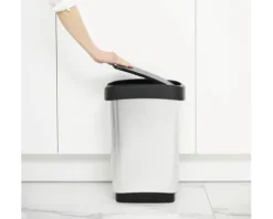 Rotho Schwingdeckeleimer Kunststoff TWIST 25 l silber weiß