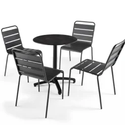 Runder neigbarer Gartenbistrotisch 70 cm 4 Sitzplätze Schiefer - Oviala