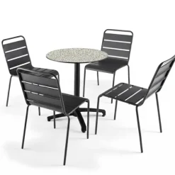Runder neigbarer Gartenbistrotisch 70 cm 4 Sitzplätze Terrazzo - Oviala