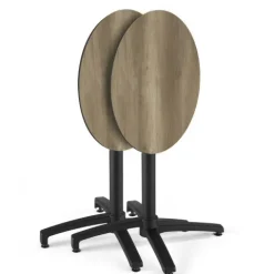 Runder neigbarer Gartenbistrotisch 70cm 4 Sitzplätze geräucherte Eiche - Oviala