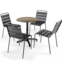 Runder neigbarer Gartenbistrotisch 70cm 4 Sitzplätze geräucherte Eiche - Oviala