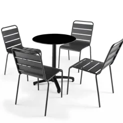 Runder neigbarer Gartenbistrotisch 70 cm 4 Sitzplätze schwarz - Oviala