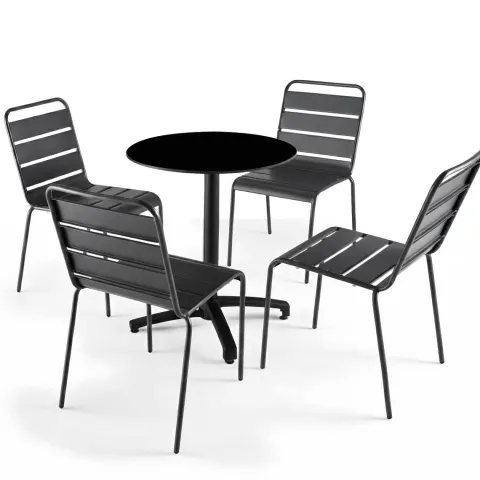 Runder neigbarer Gartenbistrotisch 70 cm 4 Sitzplätze schwarz - Oviala