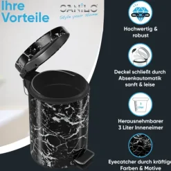 Sanilo Kosmetikeimer 3L mit Absenkautomatik Marmor Schwarz