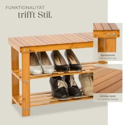 Schuhbank tectake Silke 70 x 28 x 45,5 cm Bambus braun