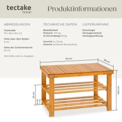 Schuhbank tectake Silke 70 x 28 x 45,5 cm Bambus braun