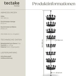 Schuhkarussell tectake 26,5 x 100-300 cm Kunststoff und Stahl schwarz