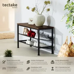 Schuhregal tectake Derry 75,5 x 30,5 x 45,5 cm Industrial Style Industrial Holz dunkel, rustikal